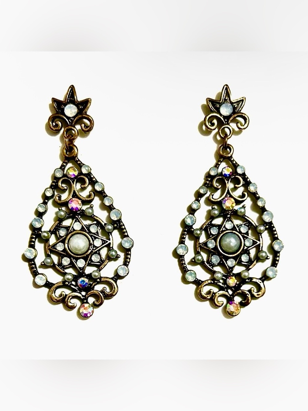 Vintage-Inspired Filigree Teardrop Earrings in Antique Gold